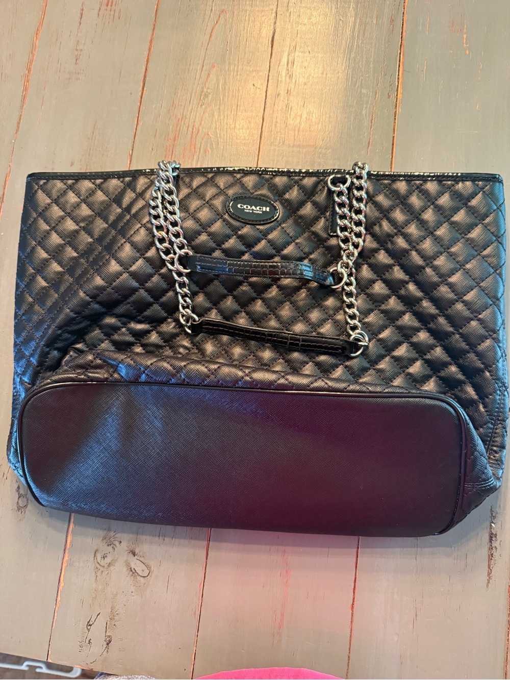 Coach Quilted Chain-Handle Tote in Black with Silver Hardware